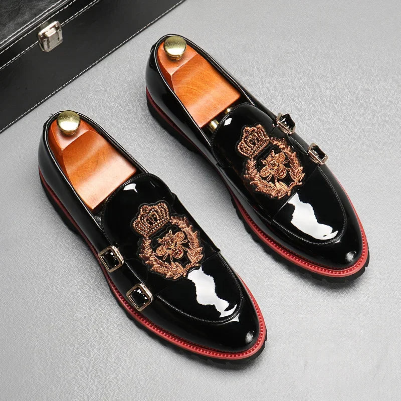 Luxury Leather Shoes for Men Fashion Embroidery Men British Style Monk Shoes High Quality Loafers Casual Business Men Shoes 2025