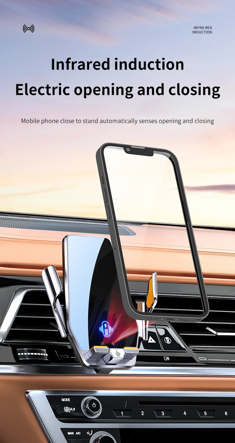 Max 66W Magnetic Head Car Phone Holder 15W Wireless Charger Touch Control Infrared Sensing Motor Vehicle Stand for iPhone Xiaomi