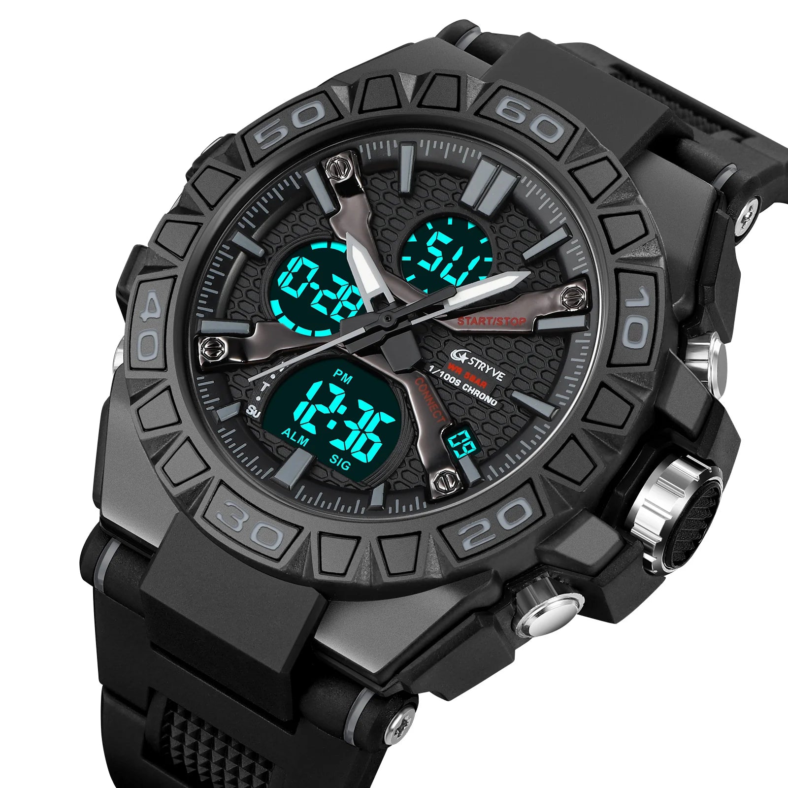 New STRYVE Brand Sports Relojs Hot Men's Digital-Analog Dual Movement Luminous Calendar 5ATM Waterproof Watches 8025 and 8026