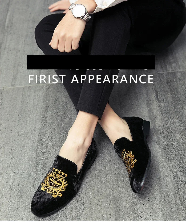 Wedding Dress Shoes Casual Men Loafers New Big Size Lazy Peas Shoes Embroidery Moccasins Suede Leather Shoes Zapatos 48 47