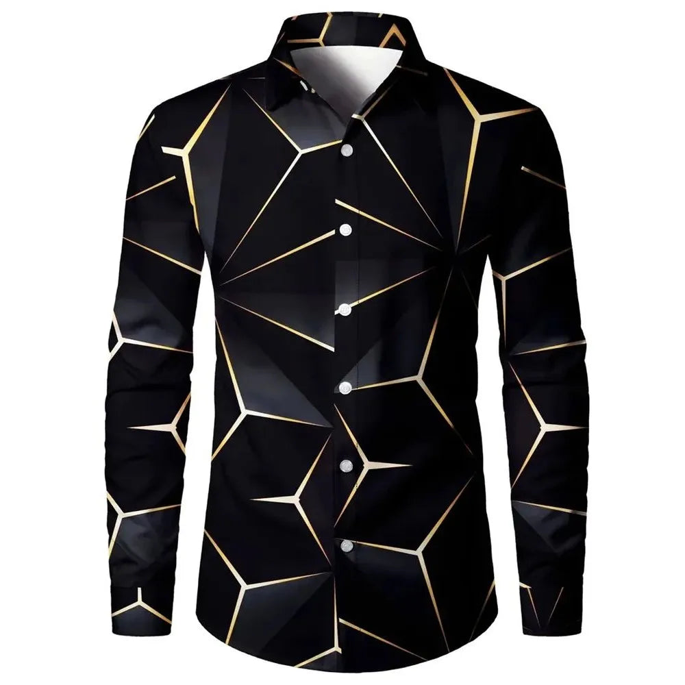 Men's Autumn Long Sve Printed irt Loose Fit Breathable Youthful Sle Casual Wear Comfortable Polyester Fabric