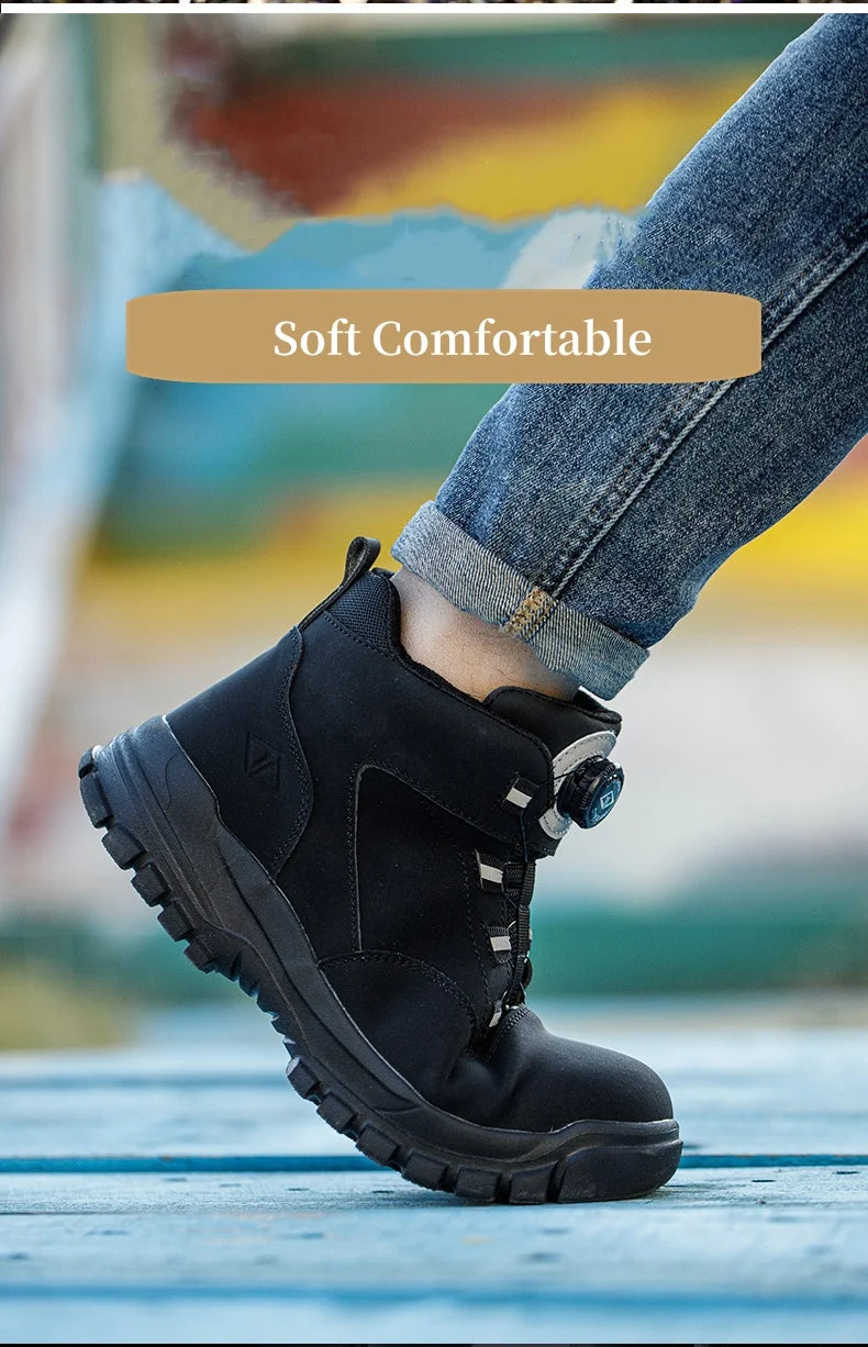 Rotating Buttons Safety Shoes Men Waterproof Work Boots Anti-smash Anti-puncture Protective Autumn Winter light Work Shoes