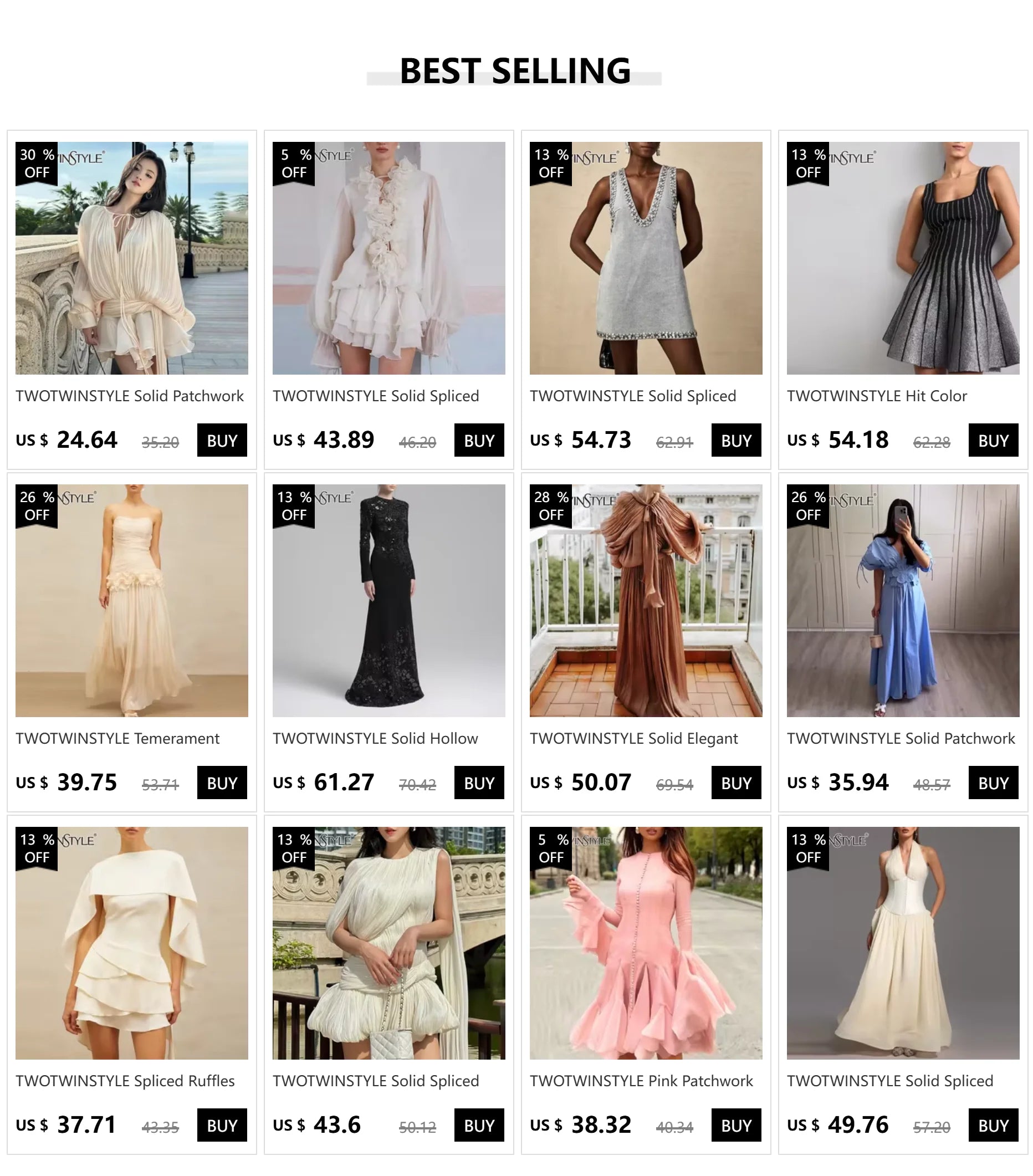 TWOTWINSTYLE Hit Color Spliced Button Slimming Dresses for Women Lapel Long Sleeve Temperament Mini Dress Female Clothes