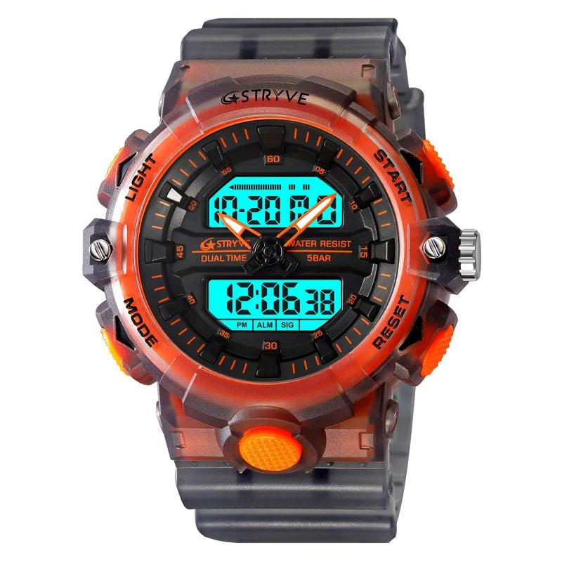 New STRYVE Watch 8028 Digital-Analog Dual Movement Good Quality Men's Watches  5ATM Waterproof Watches Fashion Luminous Calendar