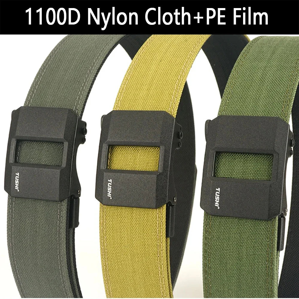 TUSHI Brand 4.3CM Wide double-layer reinforced automatic buckle training quick hanging pistol belt Mens nylon outdoor leisure