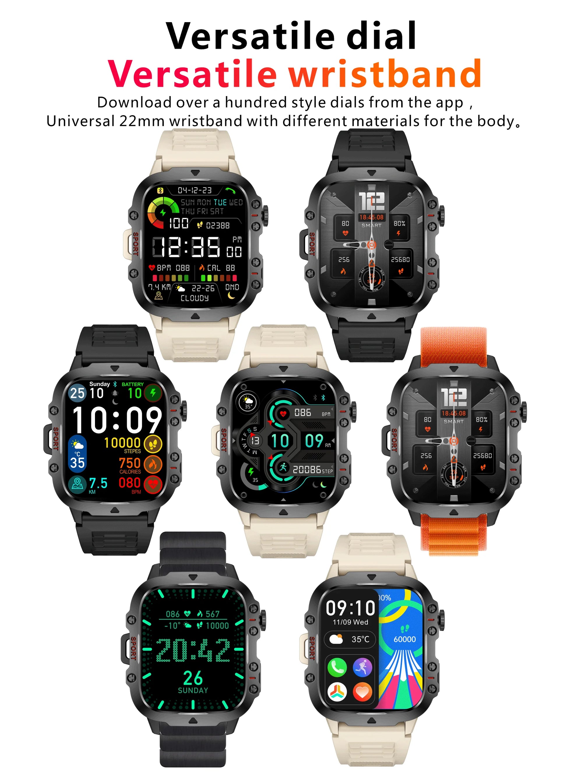 2025 Rugged Military Smart Watch Men Outdoor Watches lP68 Waterproof 2.01" Al Voice Bluetooth Call Smartwatch For Android lOS