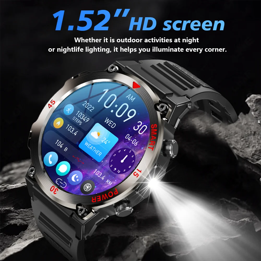 LAXASFIT 2025 New Durable Men's Smart Watch Outdoor Sports LED Flashlight High-Definition Screen Bluetooth Call Smartwatch
