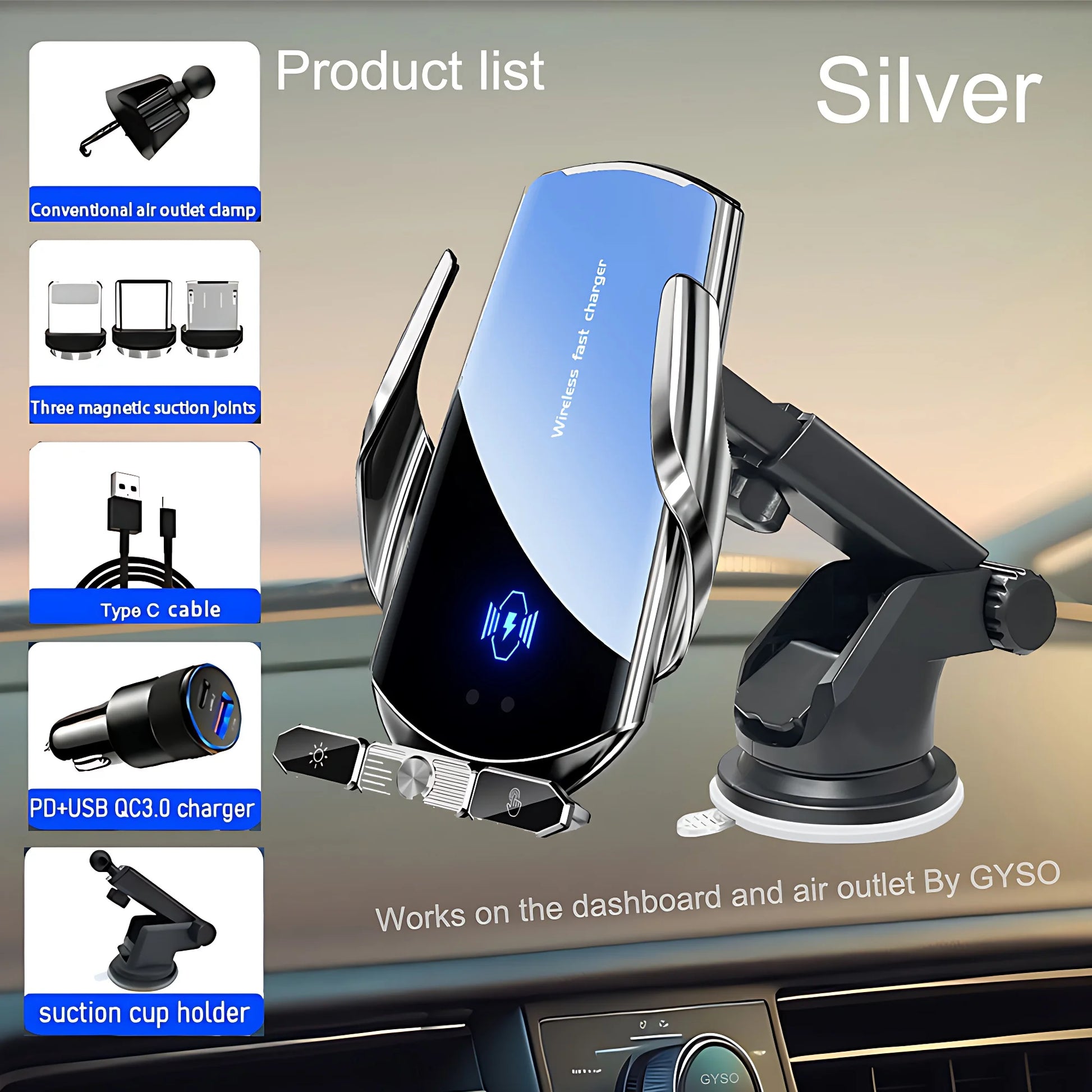Car Phone Holder Wireless Charger For iPhone 12 13 14 15 Pro Max Sucker For Windshield Dashboard Air Vent Fast Charging Station