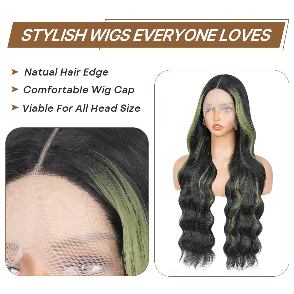 13X6 Lace Front Wig Highlight Black with Red Blonde Wig Synthetic 13x4 Lace Front Wigs Pre Plucked With Hairline Women's Wig