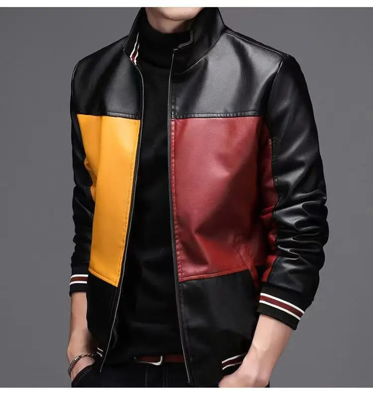 2024 Winter New PU Leather Men's Jackets Winter Fake Fur One Jacket Thickened Warm Turn Collar Coat Men's Padded Leather Jacket