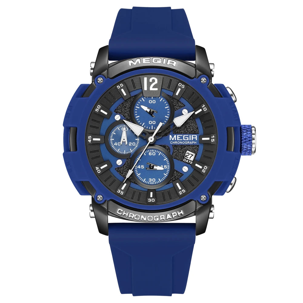 Megir Men's Chronograph Analog Quartz Watch for Men with Date Luminous Hands Orange Silicone Strap Waterproof Wristswatch Male