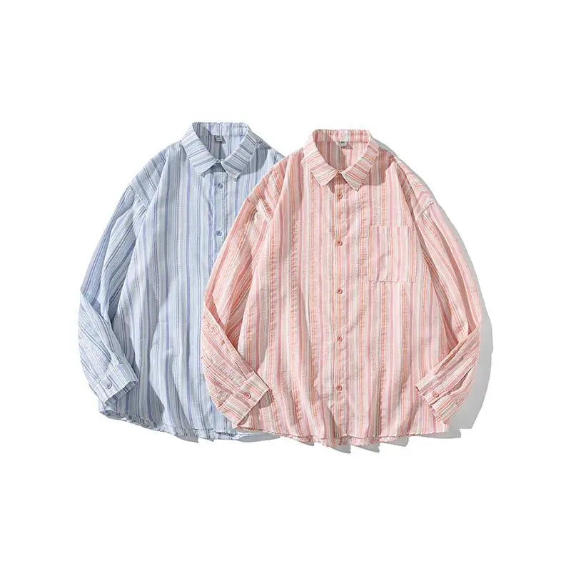 New Striped Long Sleeve Shirt for Men & Women | Trendy Fall Button-Down Shirt | Casual & Office Wear | Lapel Collar Fashion Top