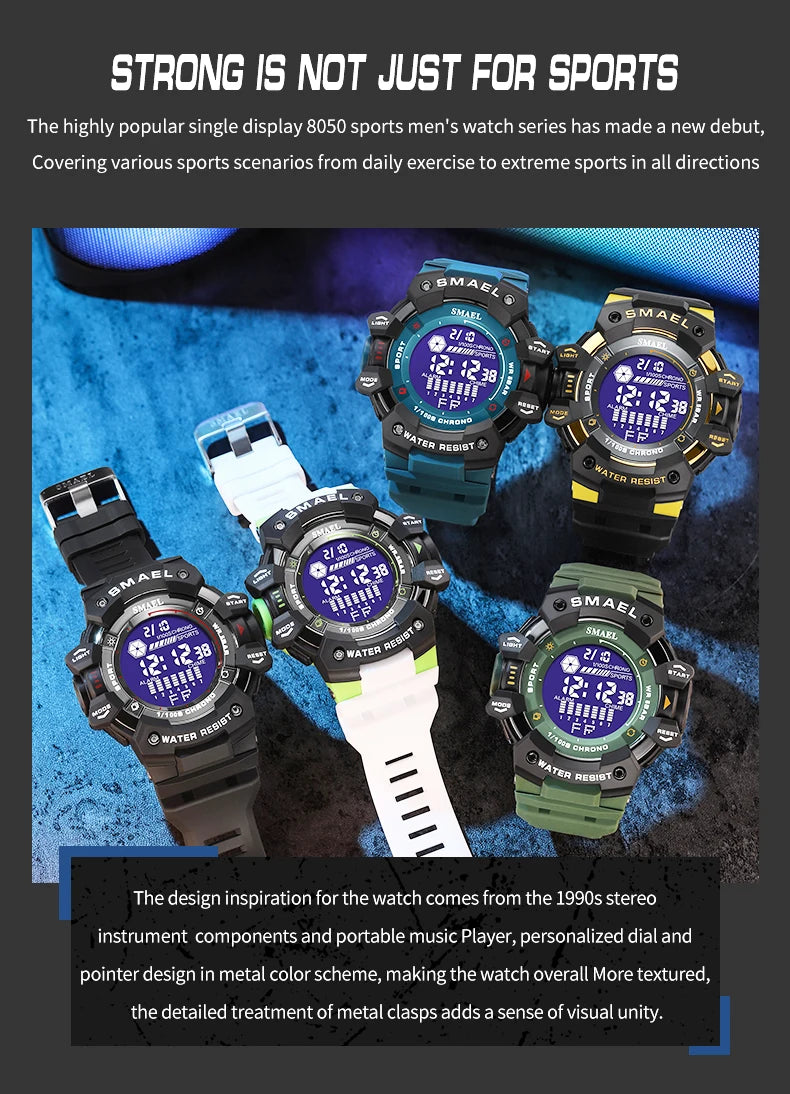 2023 Men Watches Luxury Man Military Watch SMAEL 8050 Waterproof Big Dial Fashion LED Backlight Sport Digital Watch For Men