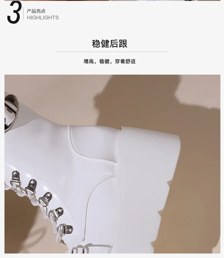 Ladies Platform Boots Fashion Chain Punk Goth Wedges 8cm High Heels Women's Boots Party Street Cosplay Woman Shoes Bota Feminina