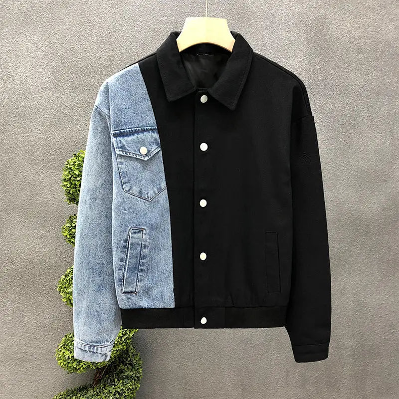 Spring Autumn New Fashion Turn-down Collar Long Sleeve Jackets Men's Clothing Patchwork Button Casual All-match Korean Trend Top