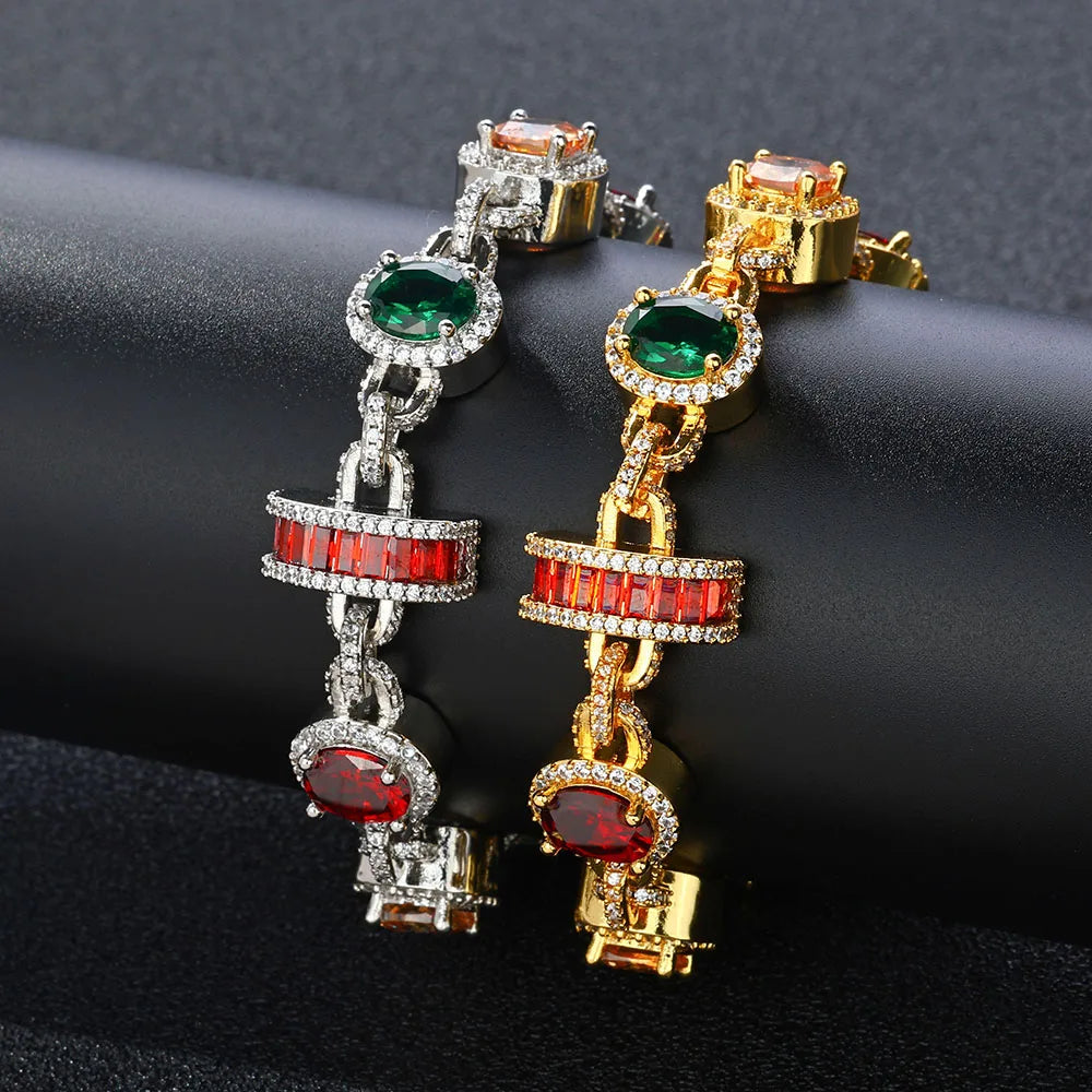 ESKEEM Rainbow Tennis Choker Women Jewelry Iced Out Multi Color Gemstone Necklace Colorful Stone Men Chain