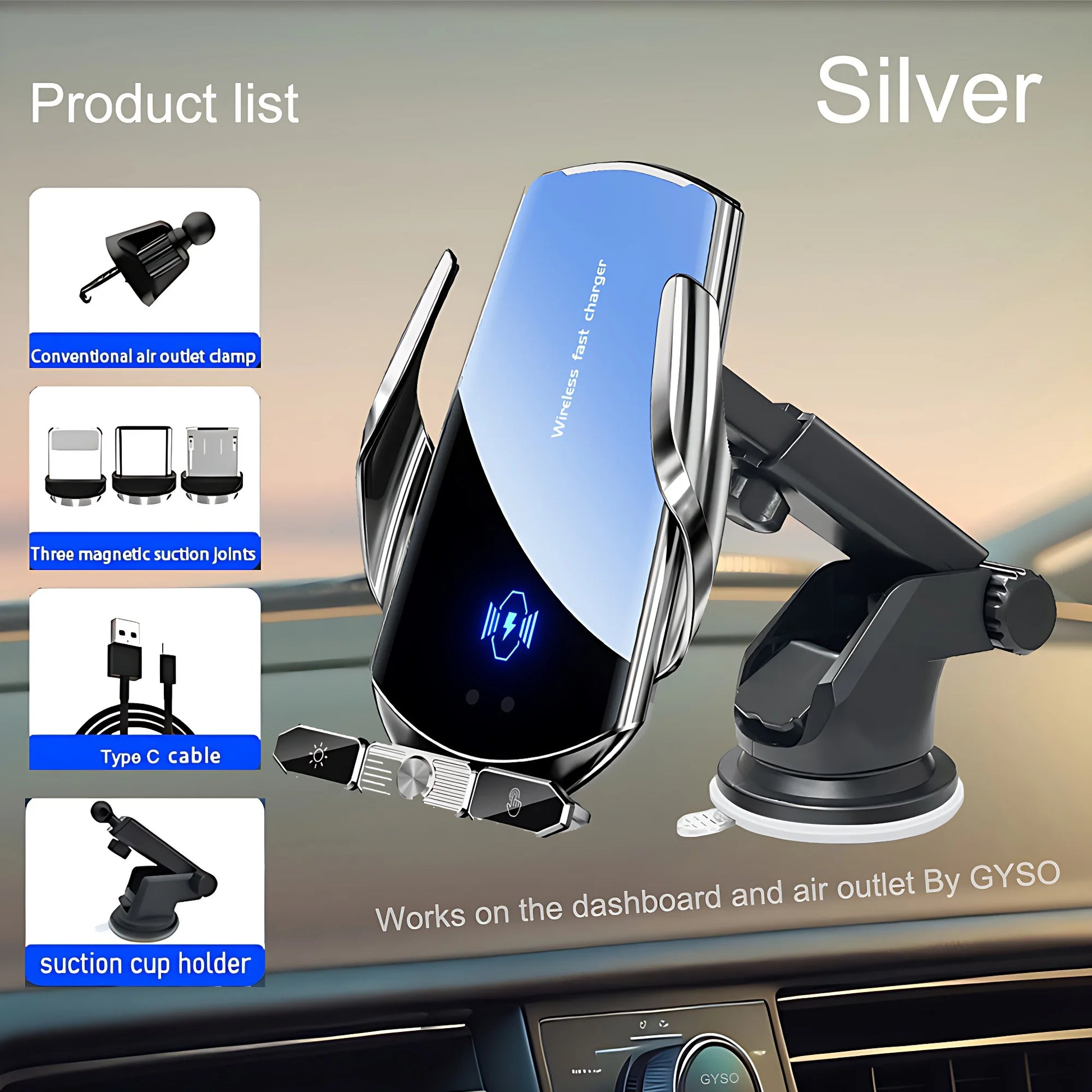 Car Phone Holder Wireless Charger For iPhone 12 13 14 15 Pro Max Sucker For Windshield Dashboard Air Vent Fast Charging Station