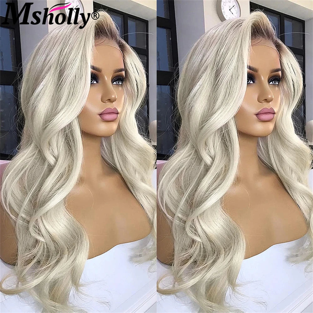 Pre Bleached Pre Plucked Lace Front Wig Human Hair Hightlight Cream Platinum Blonde Body Wave Remy Human Hair Wigs For Women