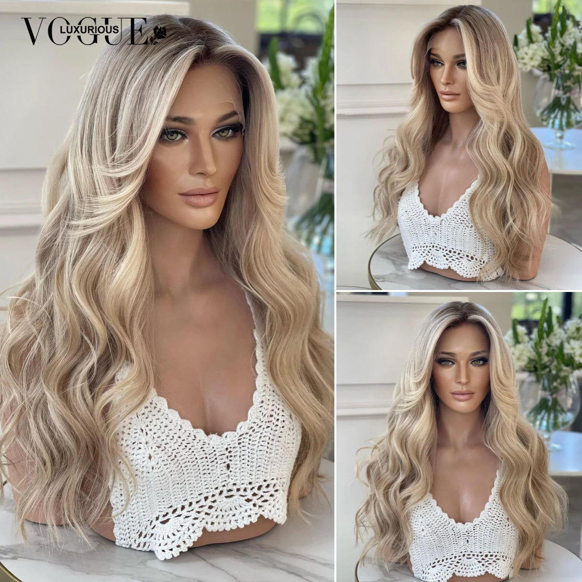 LUX VOGUE Brown Diamond Sheen Balayage Color 100% Virgin Hair Wig 260% Density Beachy Waves  13x6 Upgrade Nude Color Lace Wig