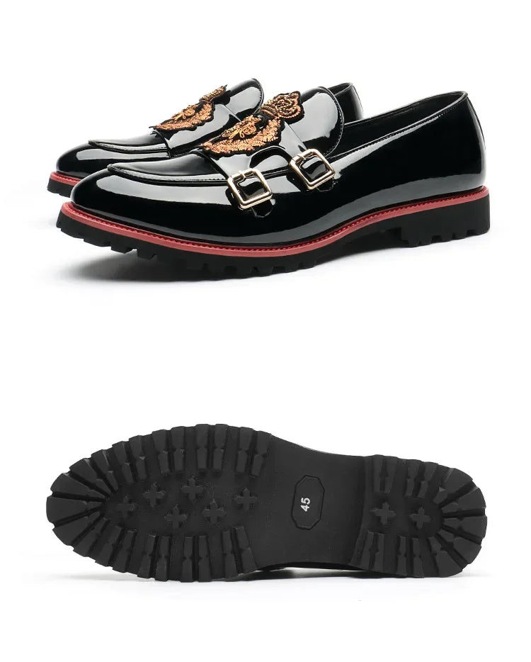 Luxury Leather Shoes for Men Fashion Embroidery Men British Style Monk Shoes High Quality Loafers Casual Business Men Shoes 2025