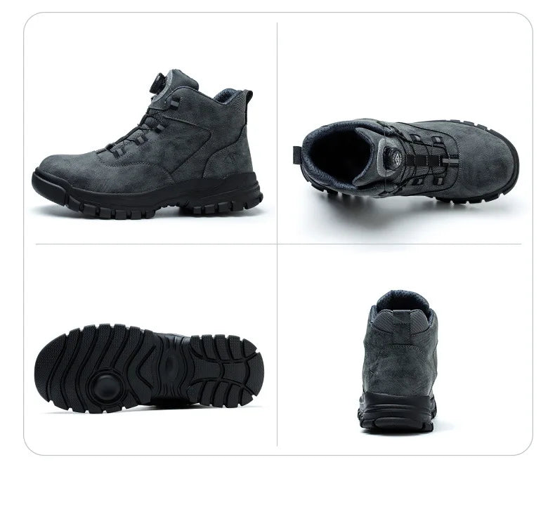 Rotating Buttons Safety Shoes Men Waterproof Work Boots Anti-smash Anti-puncture Protective Autumn Winter light Work Shoes