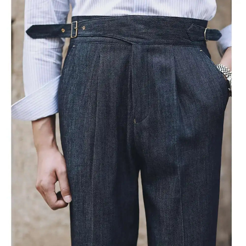2022 Fashion Mens Dress Pant High Waist Straight Pants Men Spring  Business Versatile Belt Trouser Gentleman Paris Button Pant