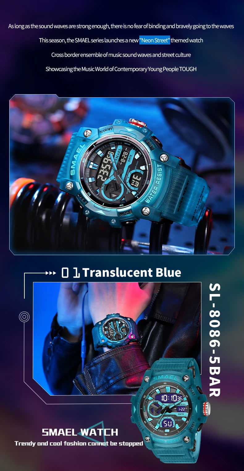 Sport Watches Waterproof SMAEL Brand Dropshipping Watch Stopwatch Alarm Clock 8086 Young Fashion Quartz Wristwatches