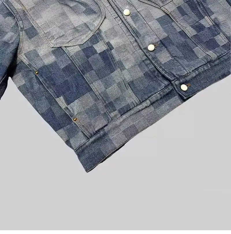 Vintage Loose Denim Jacket Trendy Men's Loose-Fit Jacket Men Streetwear Harajuku Style Plaid Coat Hip Hop Gothic Clothes