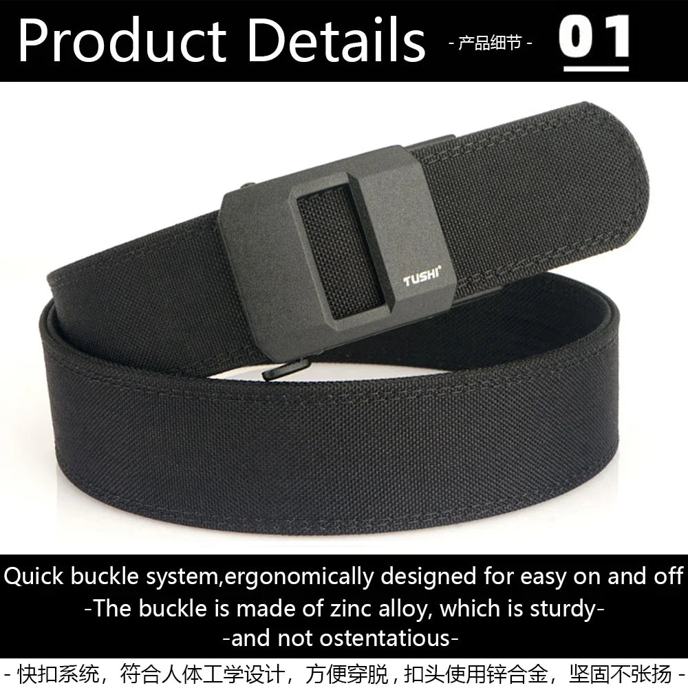 TUSHI Brand 4.3CM Wide double-layer reinforced automatic buckle training quick hanging pistol belt Mens nylon outdoor leisure