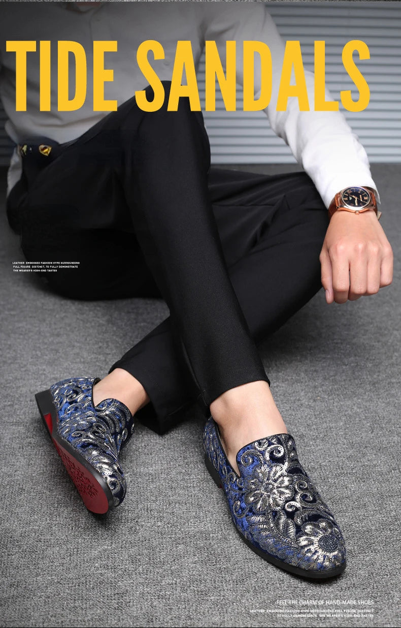 Designer Men's Dress Shoes Luxury Embroidery Men Loafers Italian Brand Wedding Shoes Fashion Party Shoes for Men Oxford Shoe New