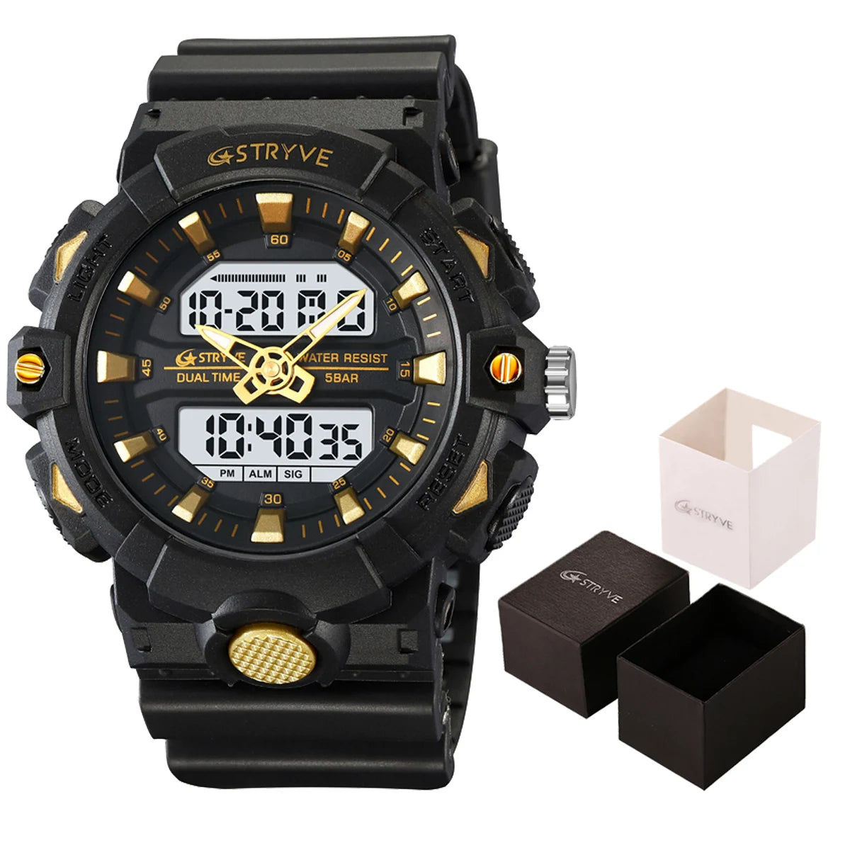 New STRYVE Watch 8028 Digital-Analog Dual Movement Good Quality Men's Watches  5ATM Waterproof Watches Fashion Luminous Calendar