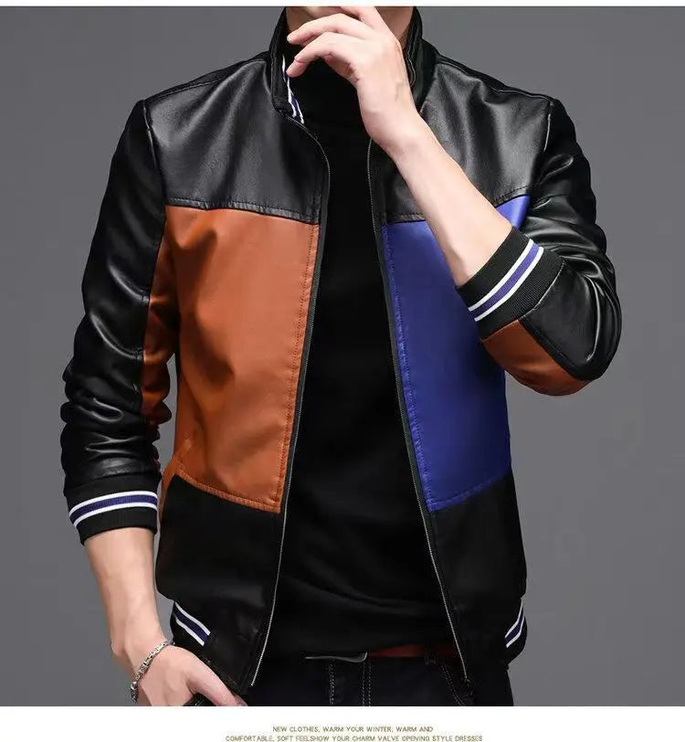 2024 Winter New PU Leather Men's Jackets Winter Fake Fur One Jacket Thickened Warm Turn Collar Coat Men's Padded Leather Jacket