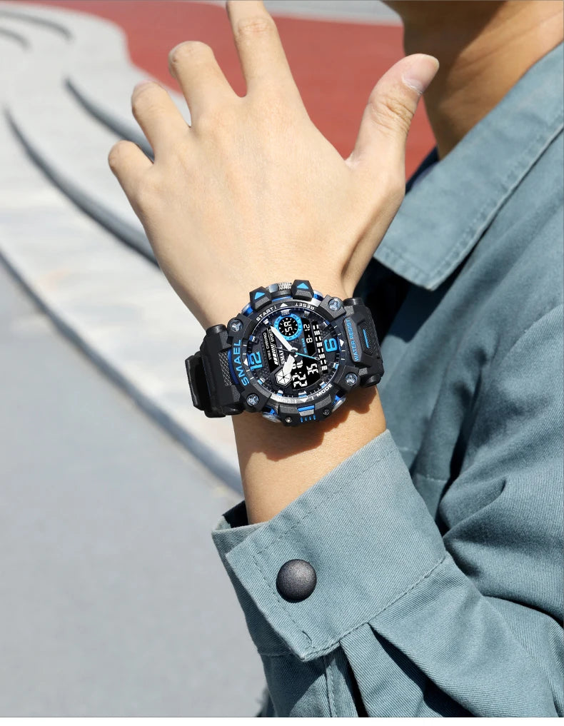 SMAEL Men Watches  50m Waterproof Sports Watch Military Man Sports Watch Digital 8072 Dual Display Watch  Quartz  Led Digital