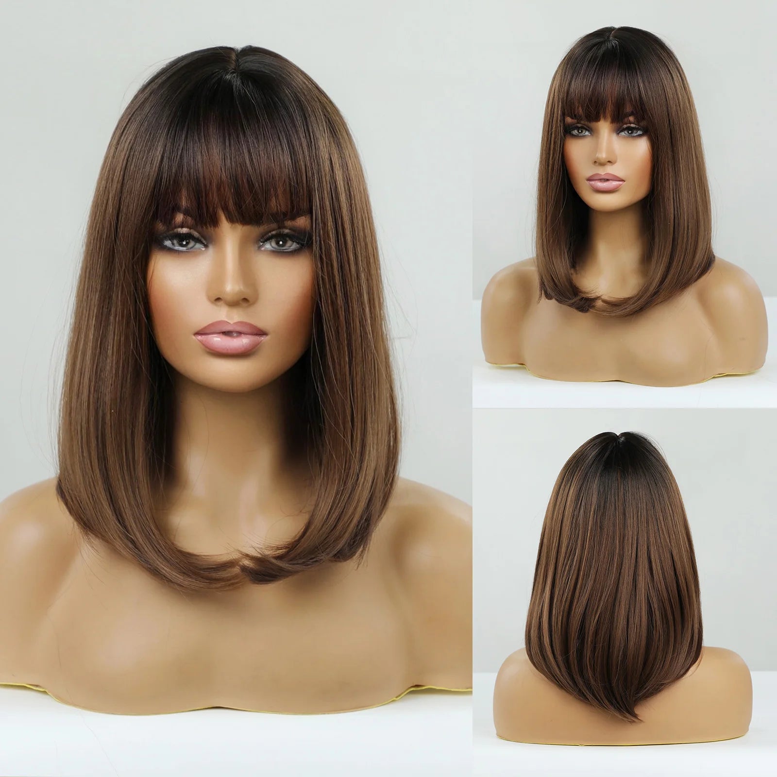 White Blonde Gray Synthetic Wigs with Bangs Short Straight Bob Hair Wig for Women Cosplay Daily Natural Hair Heat Resistant