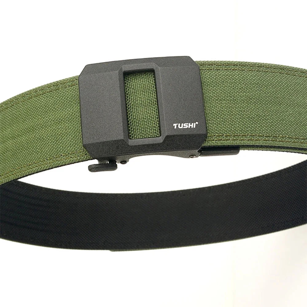 TUSHI Brand 4.3CM Wide double-layer reinforced automatic buckle training quick hanging pistol belt Mens nylon outdoor leisure