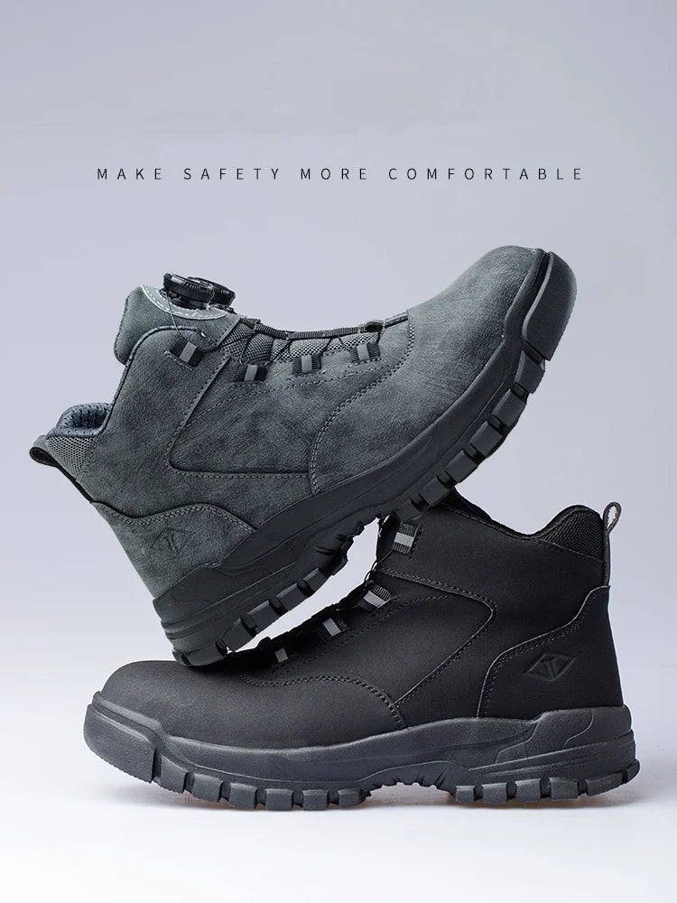 Rotating Buttons Safety Shoes Men Waterproof Work Boots Anti-smash Anti-puncture Protective Autumn Winter light Work Shoes