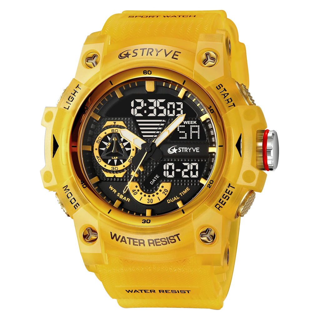 STRYVE Electronic Fashion Men's Sport Watches Shock Resistant 50M Waterproof Wristwatch LED Alarm Stopwatch Clock Men 8029