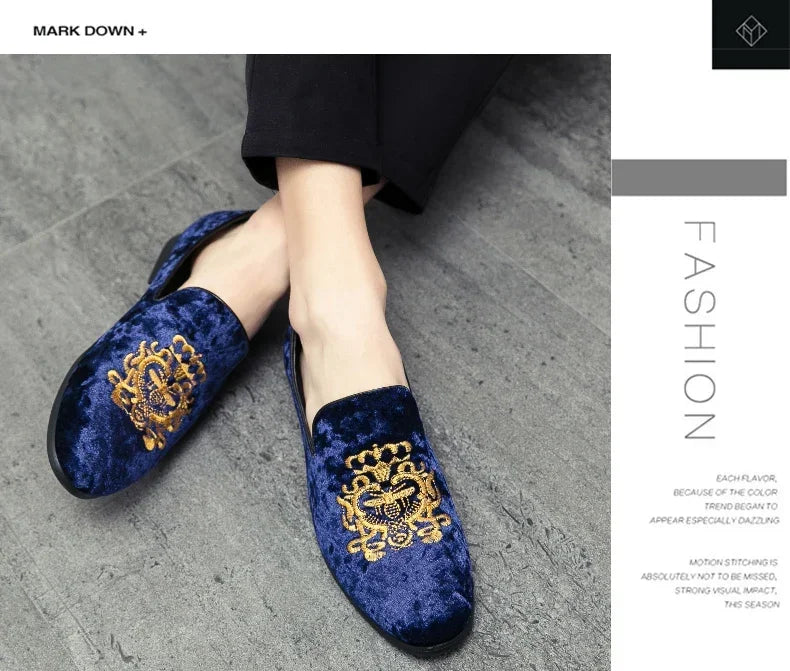 Wedding Dress Shoes Casual Men Loafers New Big Size Lazy Peas Shoes Embroidery Moccasins Suede Leather Shoes Zapatos 48 47