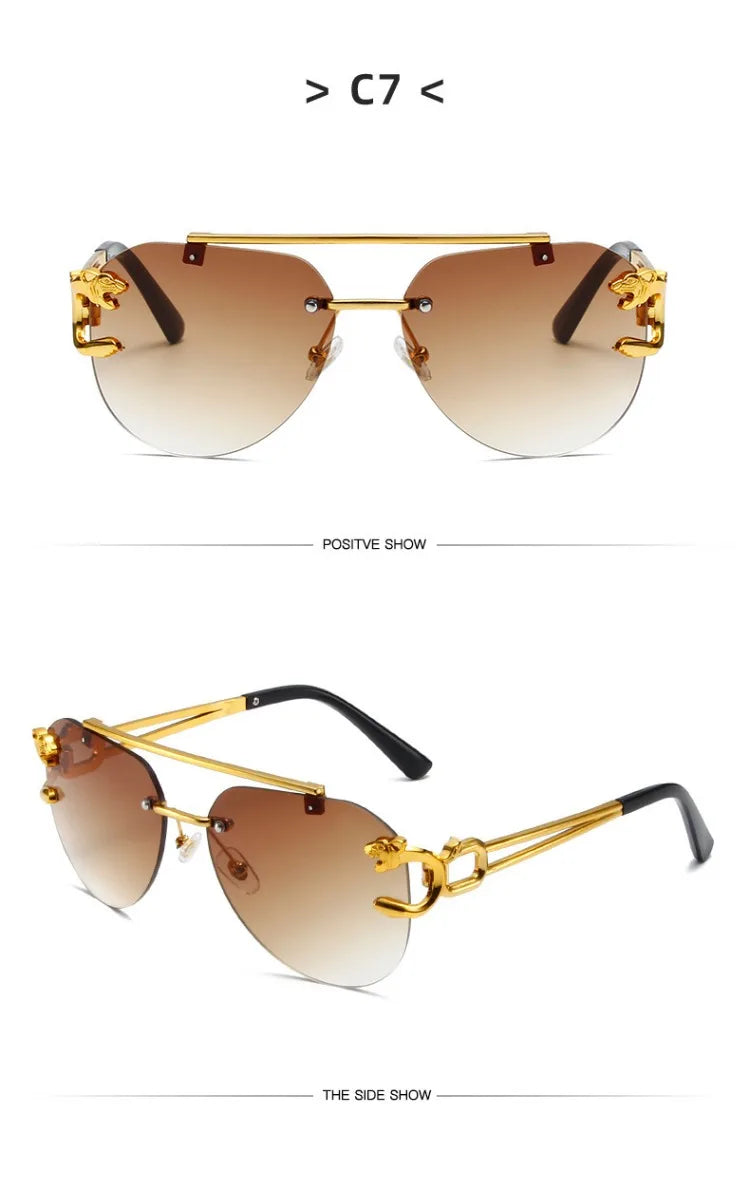 Rimless Vintage Sunglasses for Women Luxury Oversized Fashion Glasses Pilot Gradient Outdoor Shades Sun Glasses Gafas De Sol