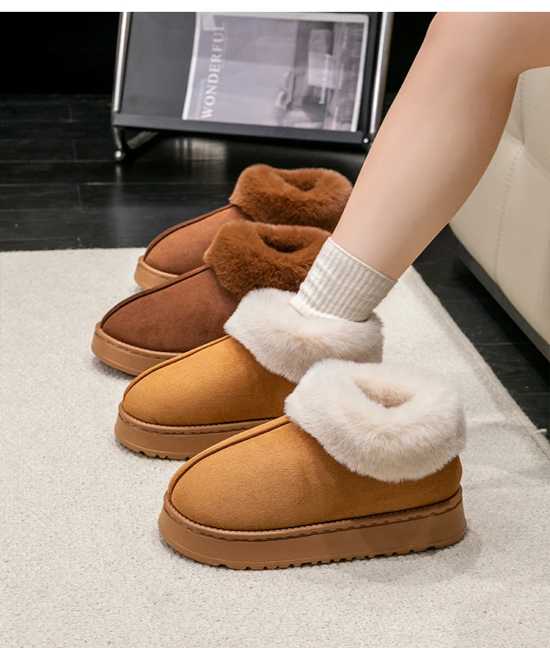 2025 High Quality of  Women's Fashion Snow Boots Fluffy Plush Faux Fur Soft Slippers Winter Indoor Comfortable Home men's Shoes