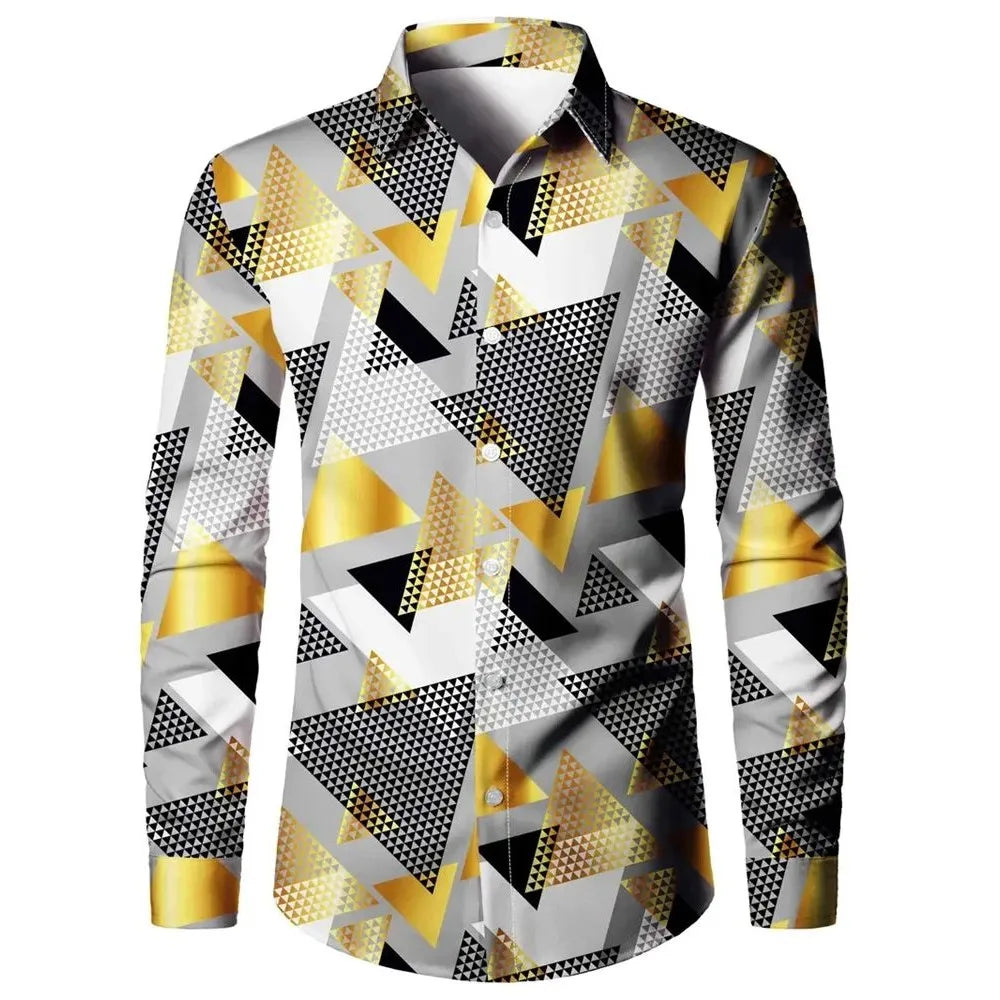 Men's Autumn Long Sve Printed irt Loose Fit Breathable Youthful Sle Casual Wear Comfortable Polyester Fabric
