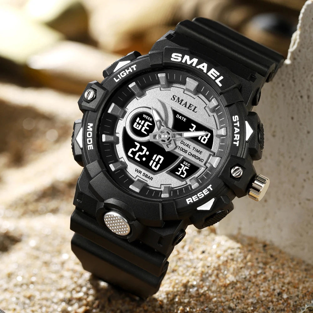 SMAEL Multifunctional LED Light Digital Sport Watch Mens Casual Student Stopwatch Clendar Clock Quartz Analog Wristwatches 8081