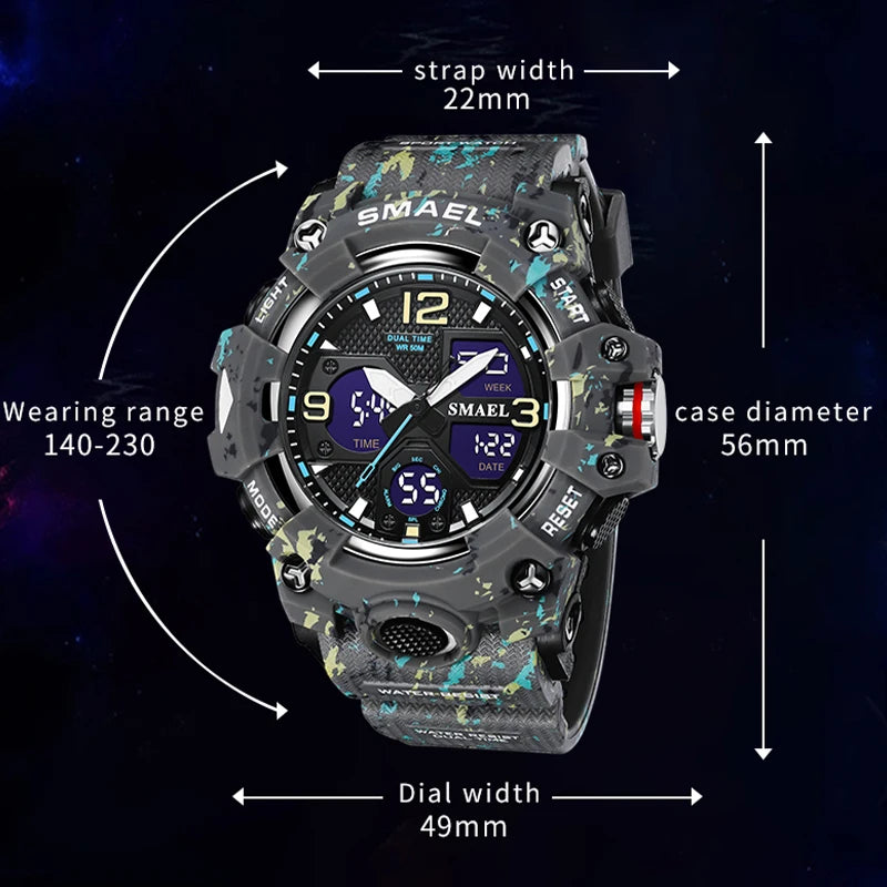 SMAEL Military Watch for men 50M Waterproof Clock Male S Shock 8008 electronics Digital Watches LED Men's Watches Military Army