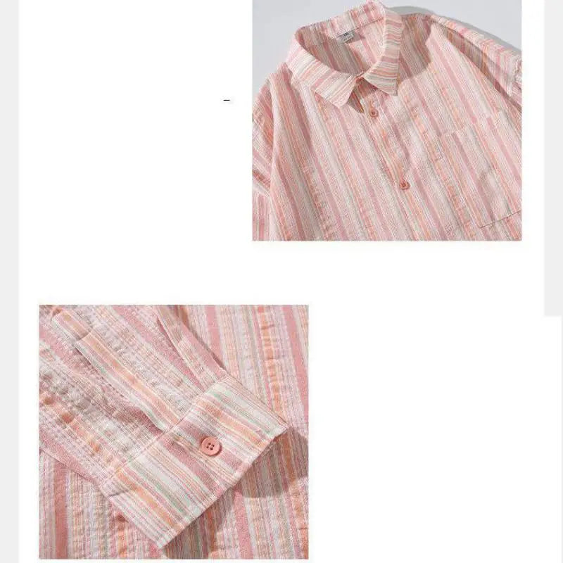 New Striped Long Sleeve Shirt for Men & Women | Trendy Fall Button-Down Shirt | Casual & Office Wear | Lapel Collar Fashion Top