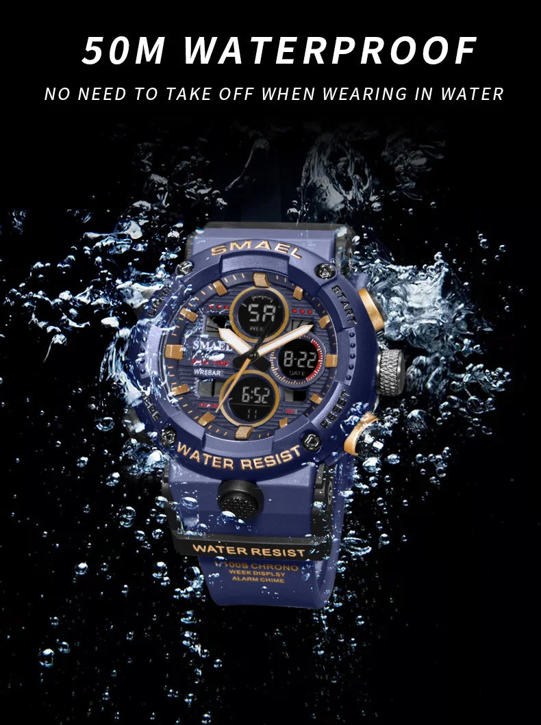 SMAEL Watch Men Waterproof LED Digital Watches Stopwatch Big Dial Clock For Male 8038 Sport Men Watches Quartz