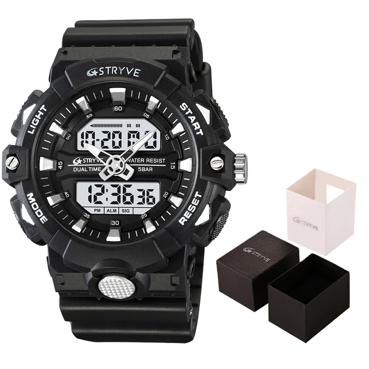 New STRYVE Watch 8028 Digital-Analog Dual Movement Good Quality Men's Watches  5ATM Waterproof Watches Fashion Luminous Calendar