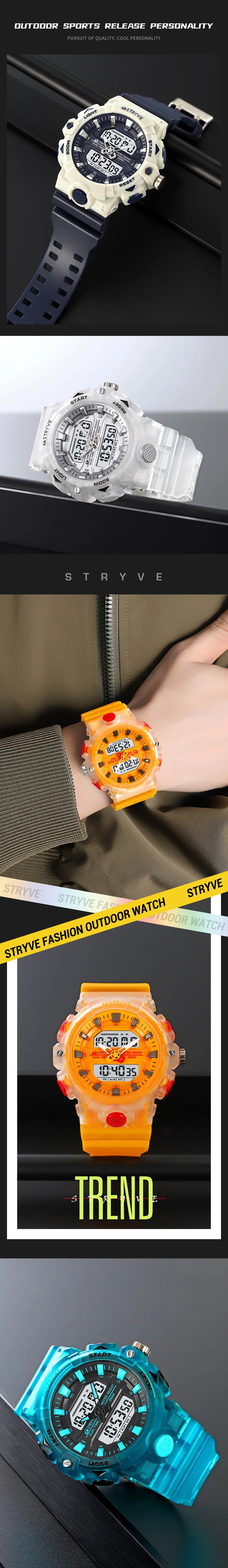 New STRYVE Watch 8028 Digital-Analog Dual Movement Good Quality Men's Watches  5ATM Waterproof Watches Fashion Luminous Calendar
