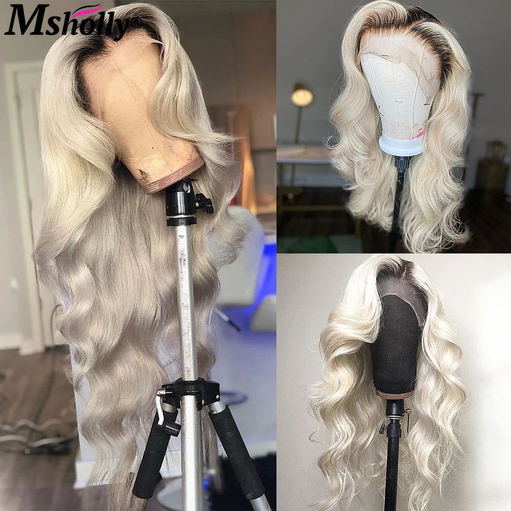 Pre Bleached Pre Plucked Lace Front Wig Human Hair Hightlight Cream Platinum Blonde Body Wave Remy Human Hair Wigs For Women