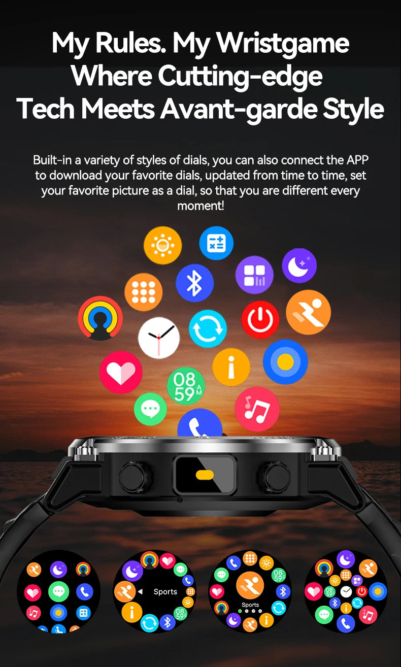 LAXASFIT 2025 New Rugged Military Smart Watch Men's Heart Rate Flashlight Outdoor Sports Tracker Bluetooth Talk Smart Watch