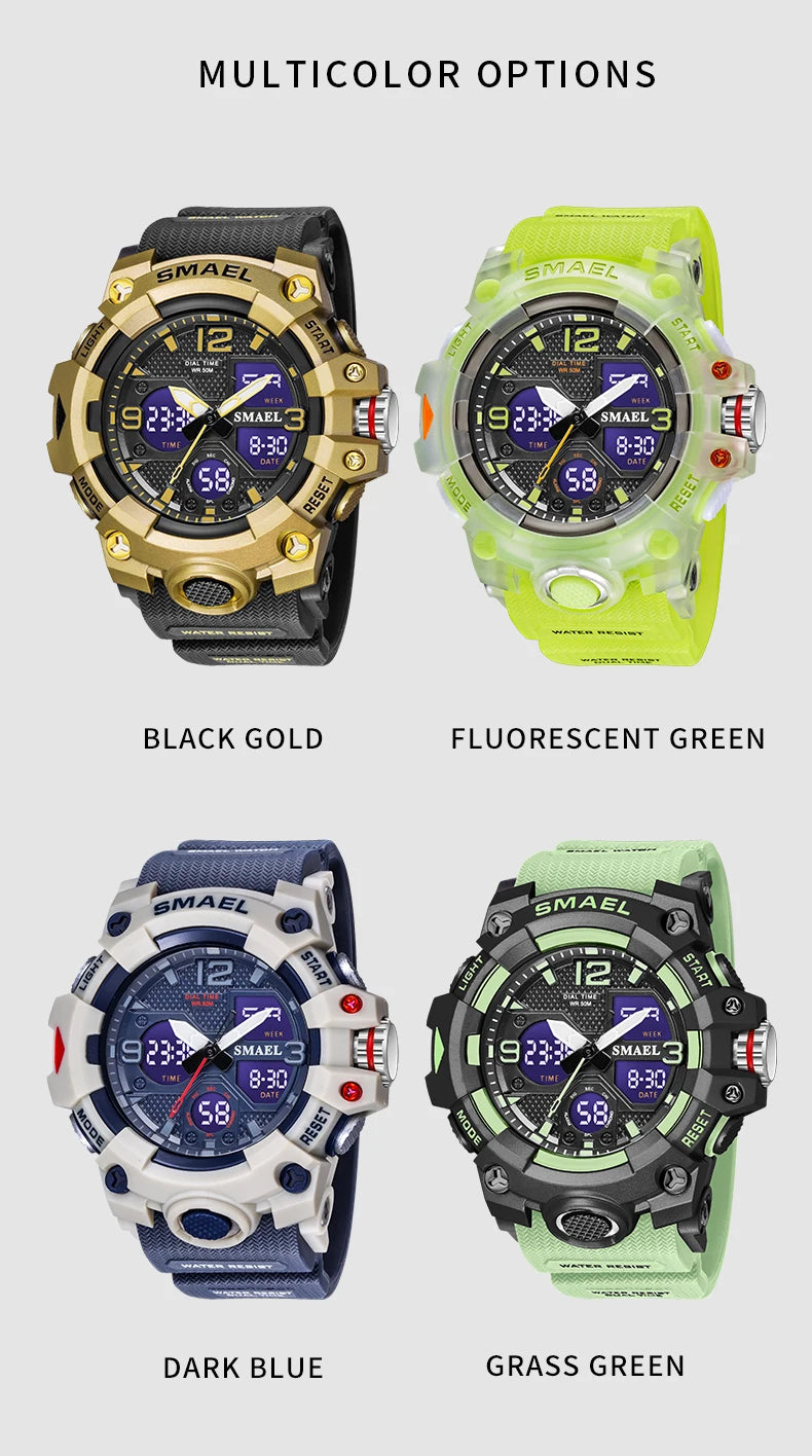 SMAEL Military Watch for men 50M Waterproof Clock Male S Shock 8008 electronics Digital Watches LED Men's Watches Military Army
